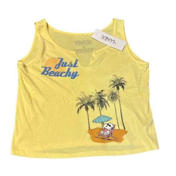 Peanuts Snoopy Vinyl Icons Tank Top XL Yellow Beach NEW - Picture 1 of 4